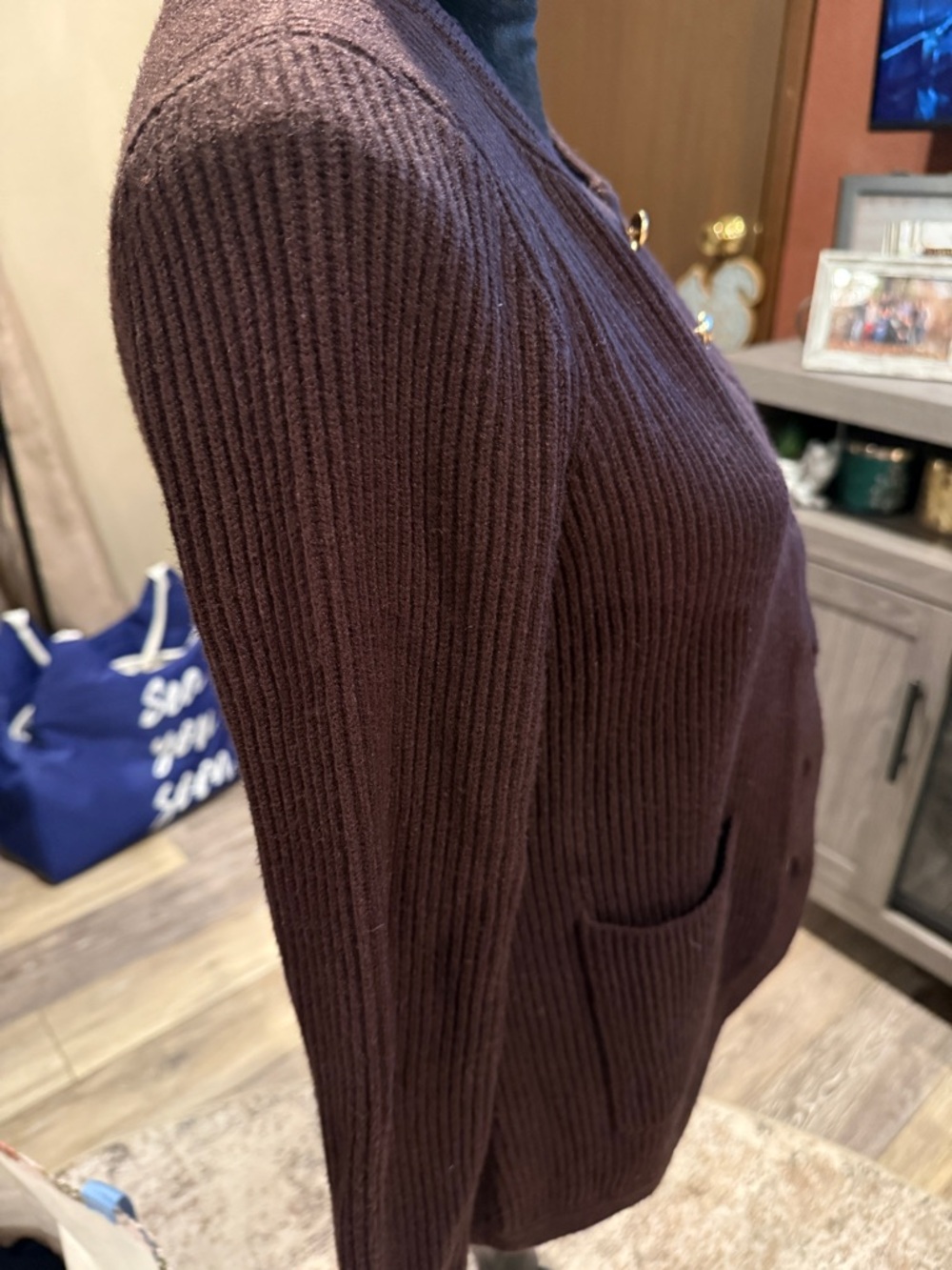 T Tahari Chocolate Brown Ribbed Button-Front Cardigan - Picture 3 of 4